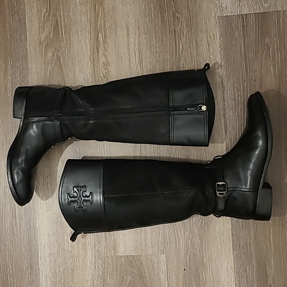 Tory Burch Marlene Riding boot 8.5, black leather with pebbled shaft. - Picture 1 of 13